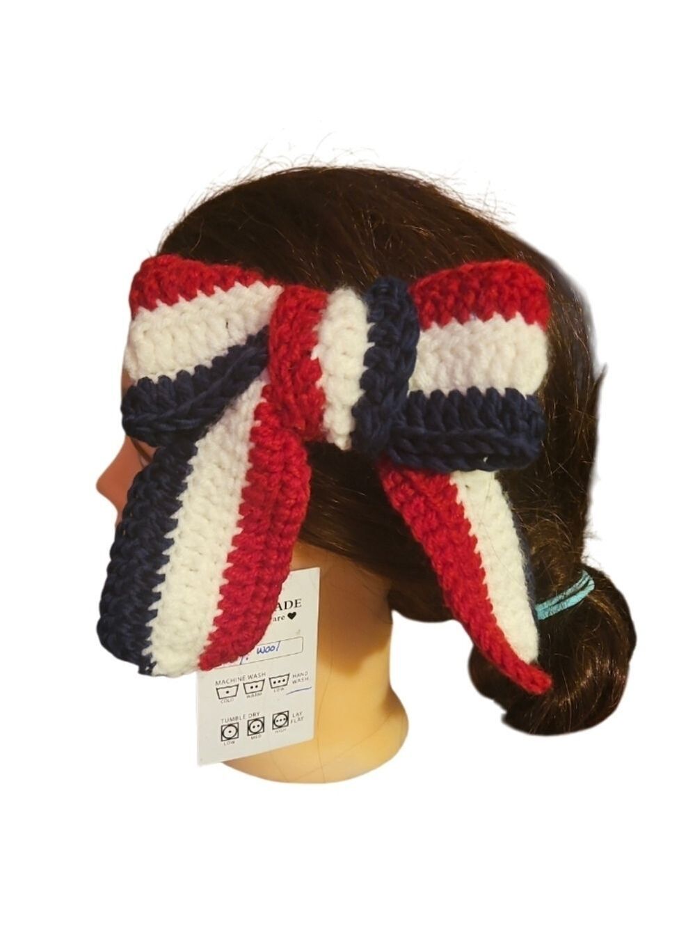 Hand Crafted Patriotic Crochet Bow Handmade Red White Blue Alligator Hair Clip - Picture 6 of 17